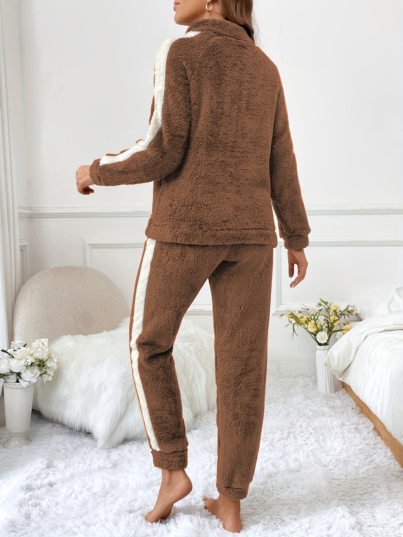 Plush Fleece Pajama Set | Half-Zip Collar | Cozy Winter Comfort | Polyester