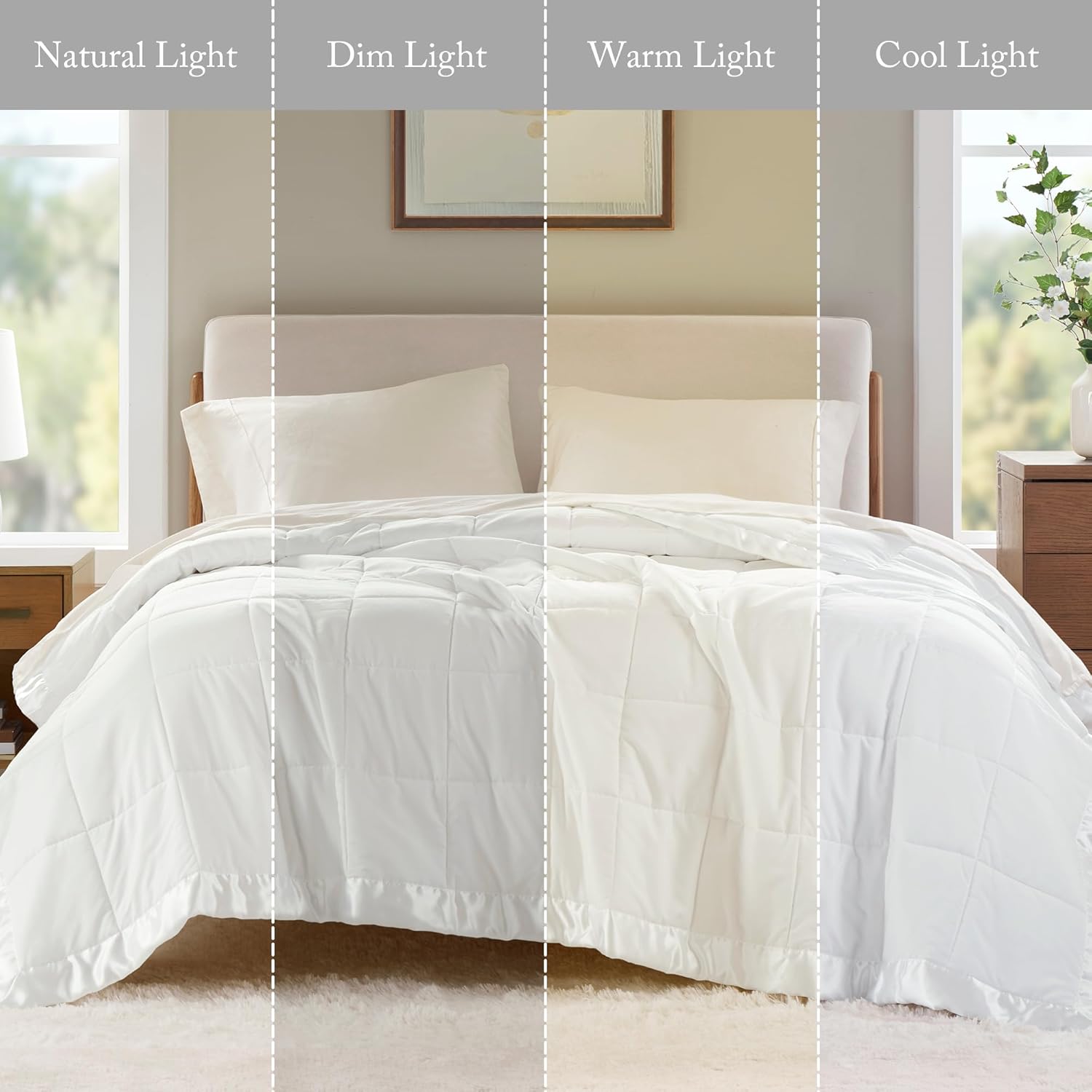 Lightweight Down Alternative Blanket with Moisture-Wicking – All Season Bed Cover with Satin Trim
