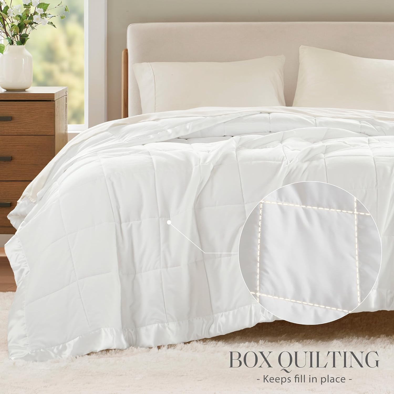 Lightweight Down Alternative Blanket with Moisture-Wicking – All Season Bed Cover with Satin Trim
