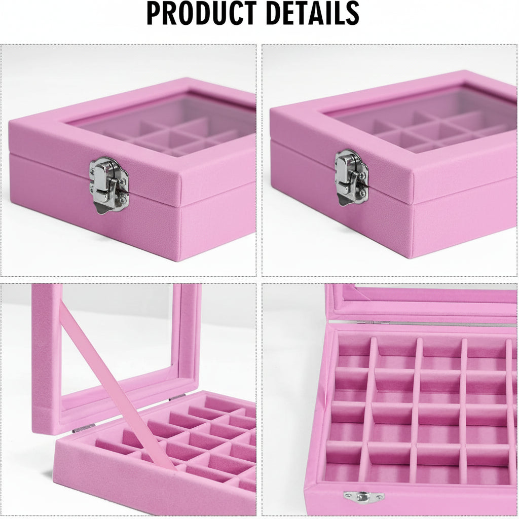 Elegant Velvet Jewelry Organizer with Glass Top