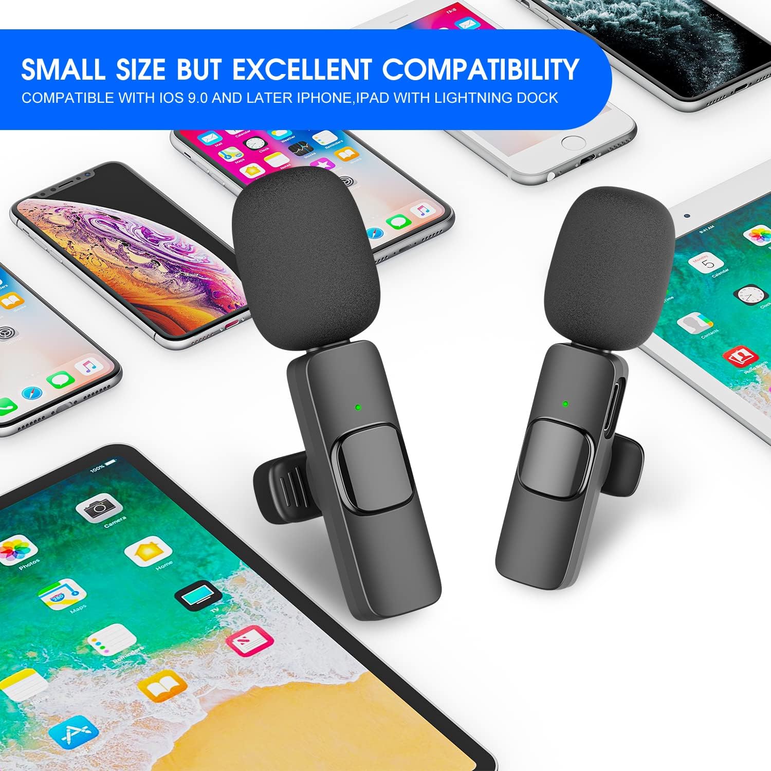 Dual Wireless Clip-On Microphones for iPhone & iPad – 2 Pack