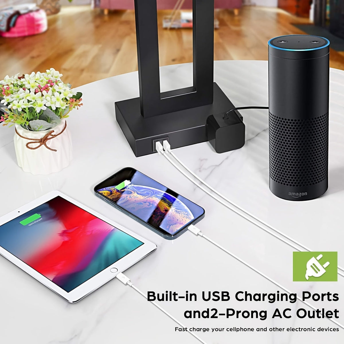 Smart Touch Table Lamps Duo with USB Ports – Adjustable Brightness