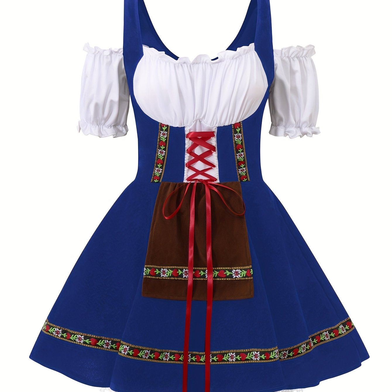 Women's Bavarian Dirndl Dress with Lace-Up Corset for Oktoberfest