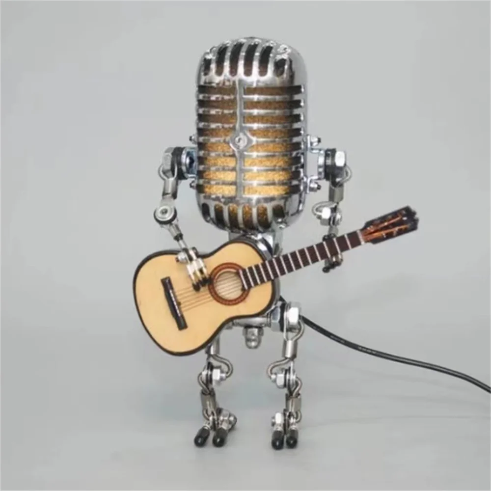 Table Lamp | Robotic Microphone Head with Guitar | Dimmable Light & Luxury Materials | Cozy Ambiance