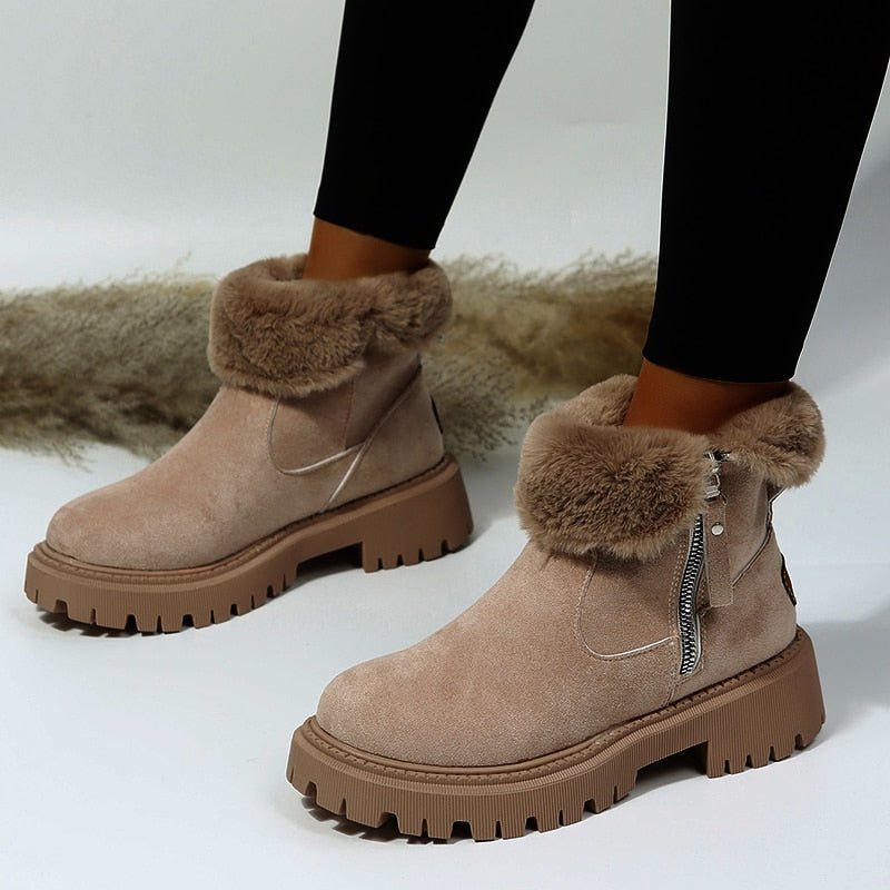 Women’s Winter Boots | Fur-Lined Suede with Side Zipper | Deep Tread Sole for Traction | Water Resistant