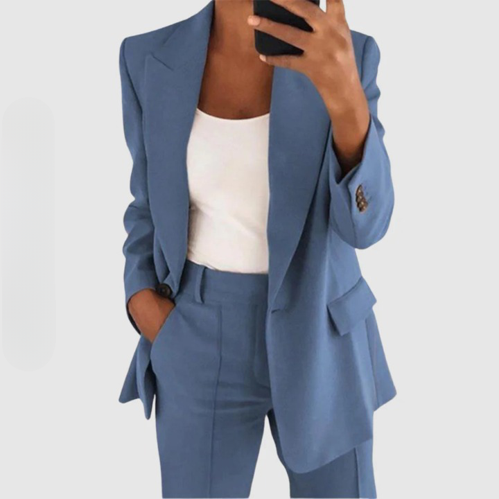 Women’s Two-Piece Suit Set | Tailored Fit & Notch Lapel Blazer | Cotton & Silk Blend | Professional Style