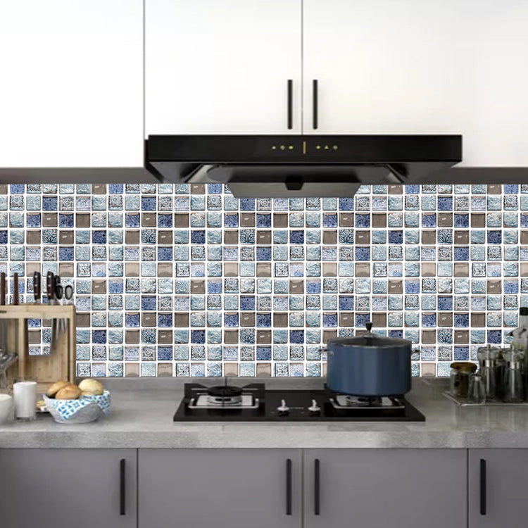 Taavita Peel & Stick Mosaic Tile Wallpaper with Square Shape - Blue Yellow-Brown PVC/Vinyl Mosaic Tile 10-Piece Set