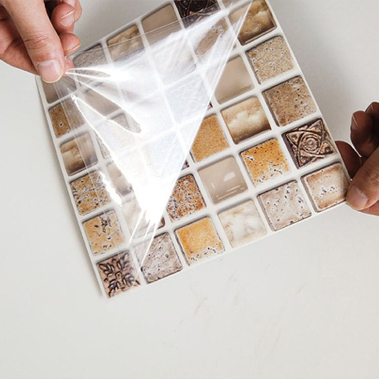 Taavita Peel & Stick Mosaic Tile Wallpaper with Square Shape - Blue Yellow-Brown PVC/Vinyl Mosaic Tile 10-Piece Set