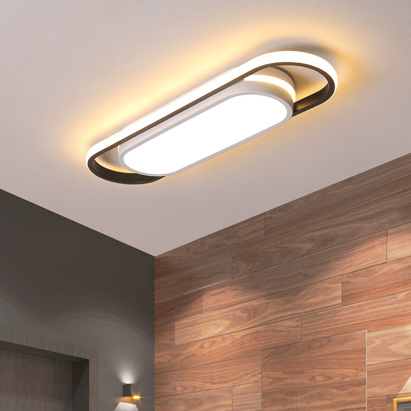 LED Corridor Flushmount Simple Black and White Flush Ceiling Light with Arc Rectangle Acrylic Shade in White/Warm Light, 19"/23" Width Clearhalo 'Ceiling Lights' 'Close To Ceiling Lights' 'Close to ceiling' 'Flush mount' Lighting' 732299