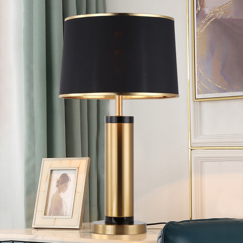 Taavita 1-Light Metallic Tube Desk Light with Gold Finish Night Table Lamp and Black Drum Fabric Shade