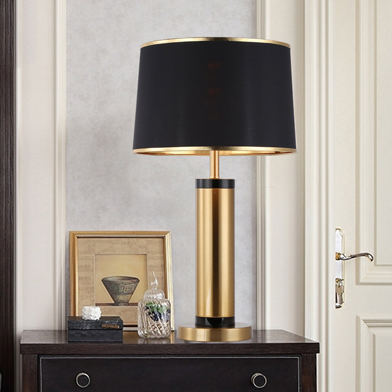 Taavita 1-Light Metallic Tube Desk Light with Gold Finish Night Table Lamp and Black Drum Fabric Shade