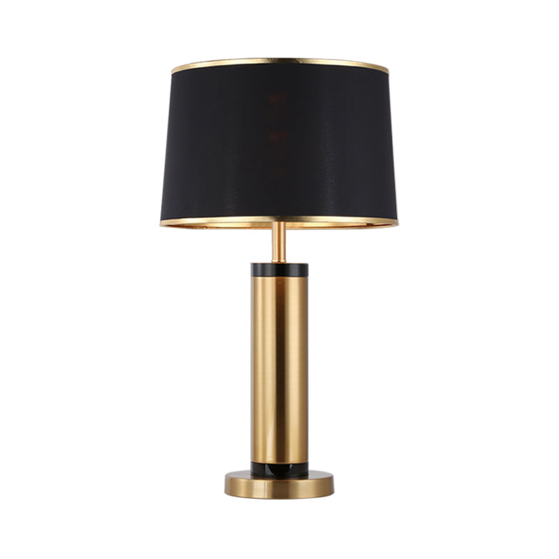 Taavita 1-Light Metallic Tube Desk Light with Gold Finish Night Table Lamp and Black Drum Fabric Shade