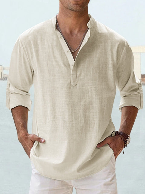 Men's Summer Shirt | Breathable Cotton & Linen Texture | Relaxed Fit & Rolled Sleeves | Versatile Casual Wear