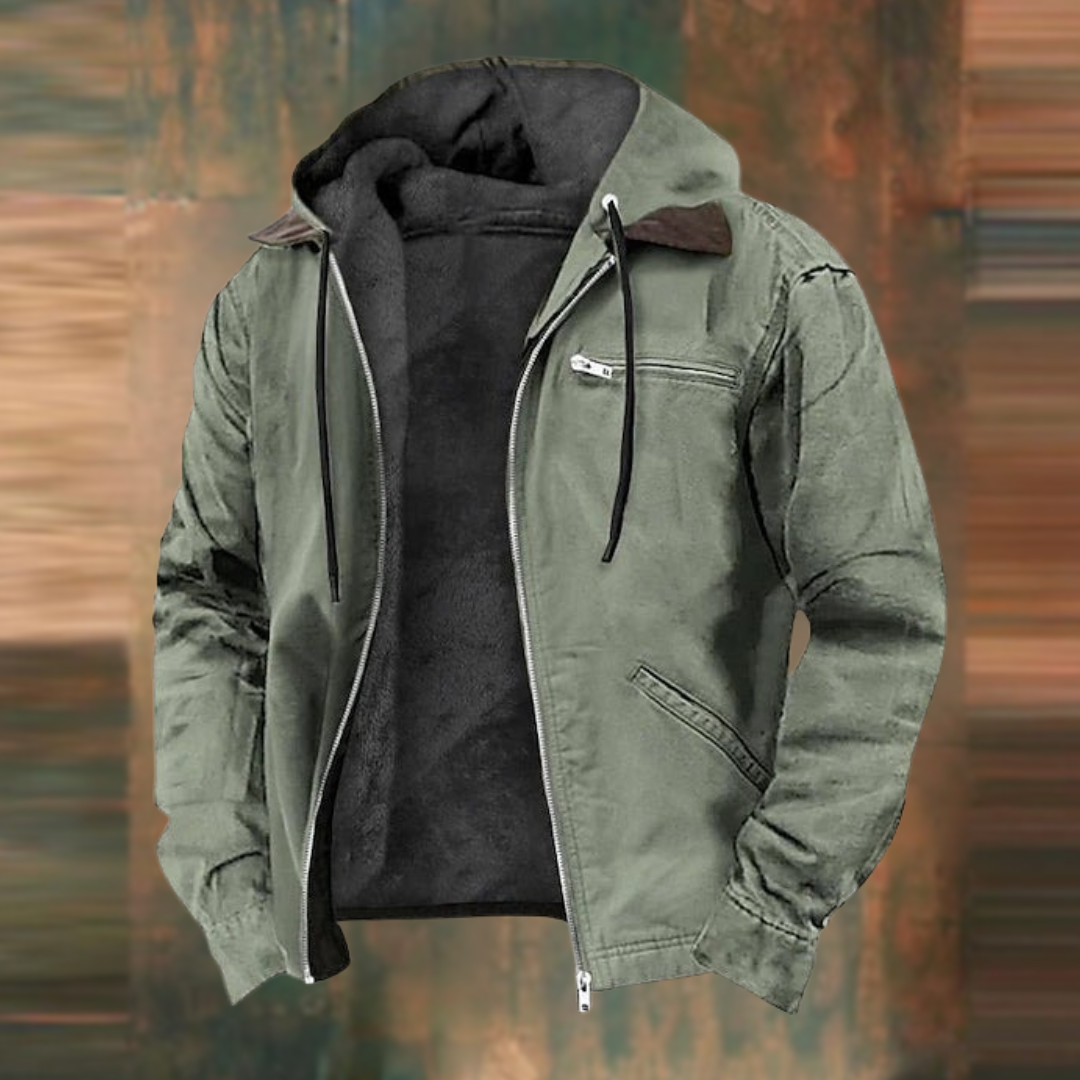 Men's Hooded Jacket | Slim Fit with Fleece Lining | Weather-Resistant Material | Lightweight Warmth