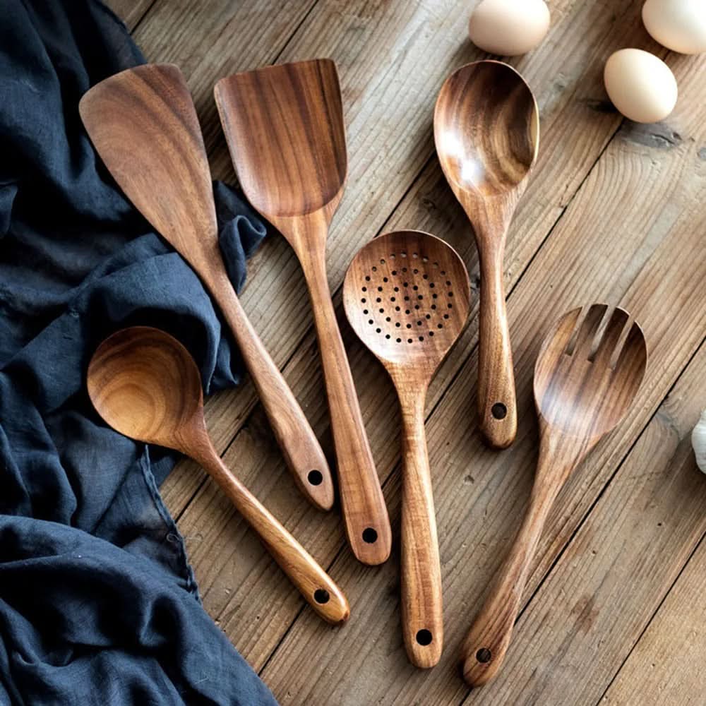 Elegant Teak Wood Cooking Utensil Collection for Modern Chefs