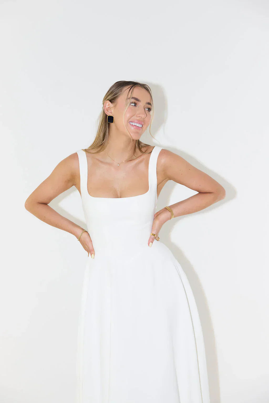 Women’s Midi Dress | High Waist & Square Neckline | Polyester Fabric | Comfortable Fit