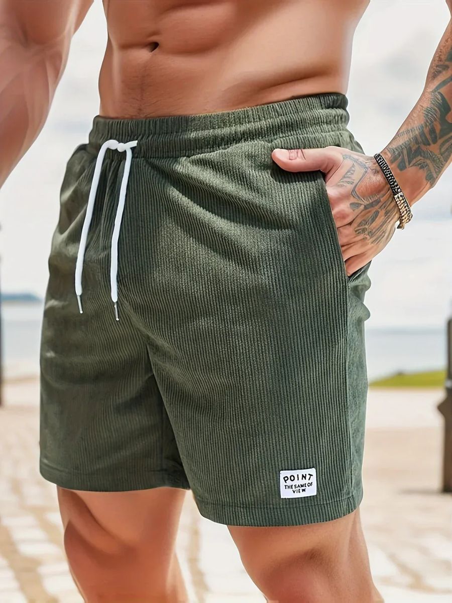 Men's Swim Shorts | Corduroy-Textured Fabric | Elastic Waistband & Side Pockets | Durable Comfort