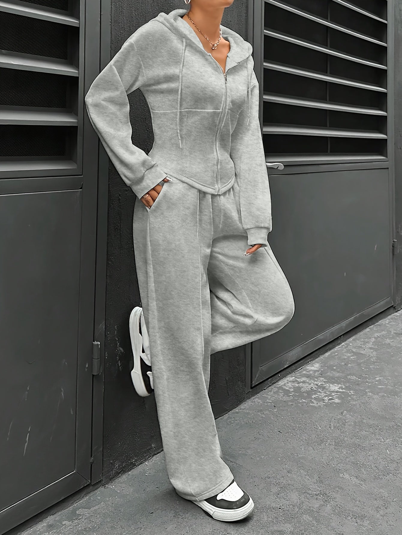 Hooded Jogger Set | Zip-Up Hoodie | Comfortable Casual Wear | Polyester