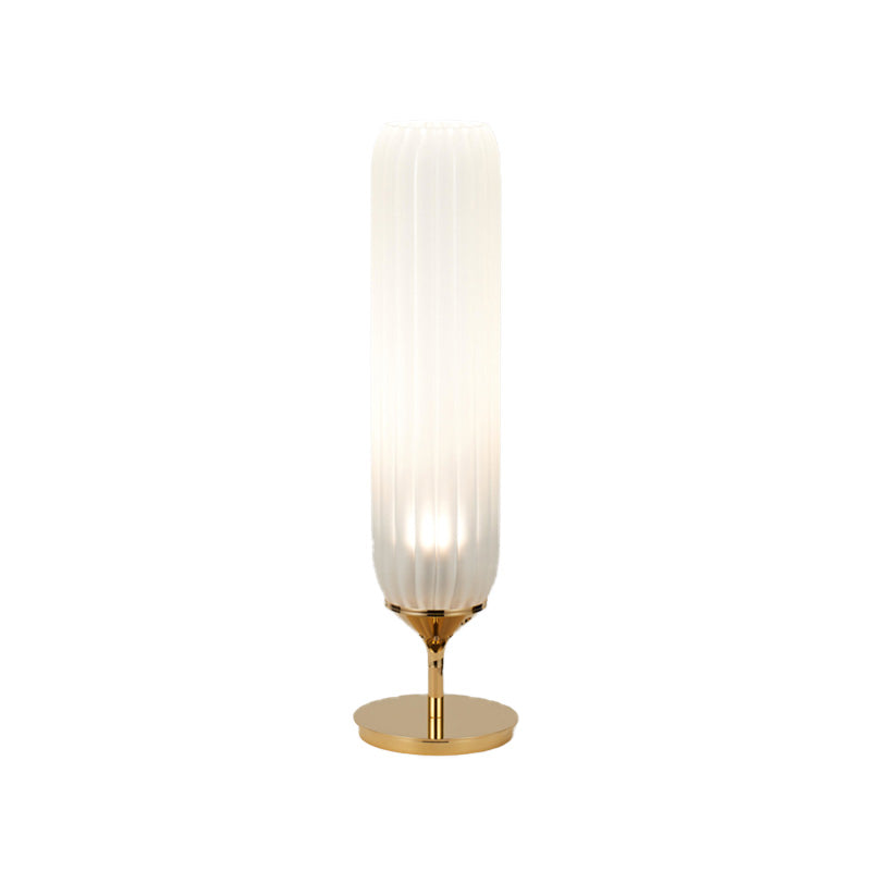 Taavita White Ribbed Glass Cylinder Night Table Light Postmodern Gold LED Desk Lamp for Bedside