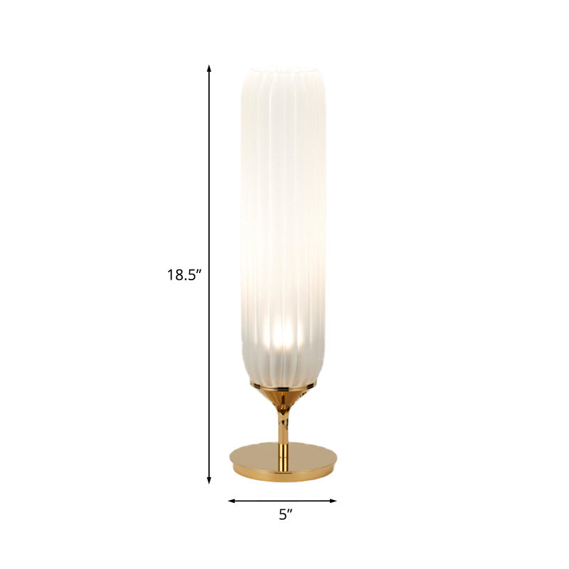 Taavita White Ribbed Glass Cylinder Night Table Light Postmodern Gold LED Desk Lamp for Bedside