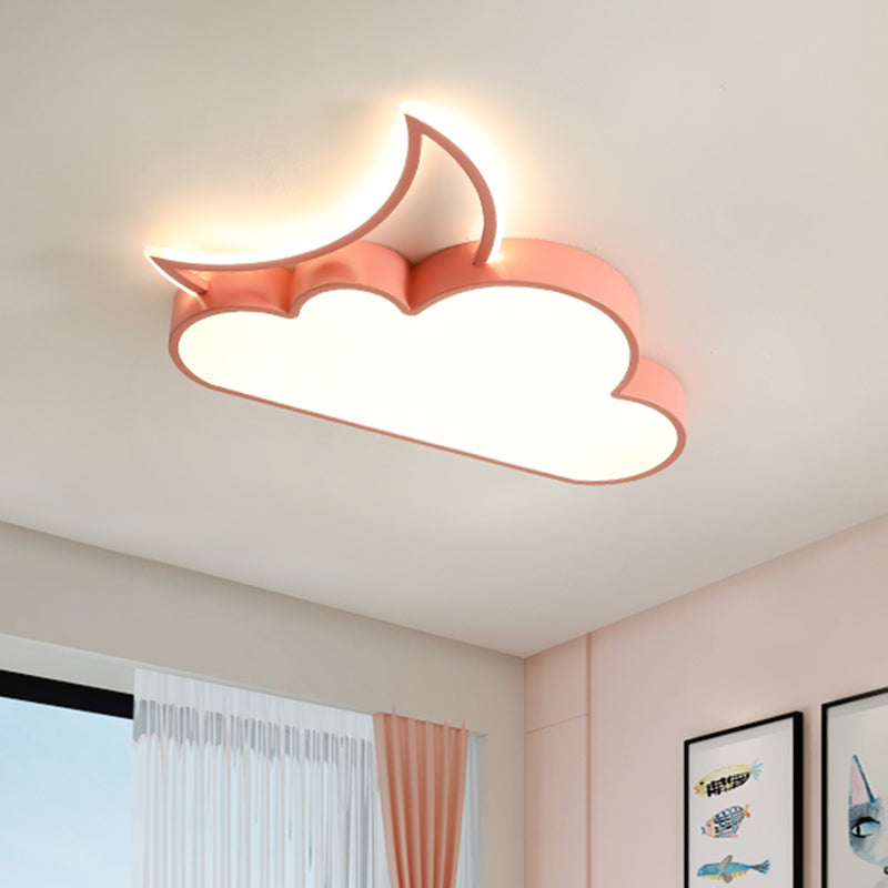 Kids LED Flush Mount Lamp Pink/Gold/Blue Crescent Hiding Behind A Cloud Ceiling Fixture with Acrylic Shade Clearhalo 'Ceiling Lights' 'Close To Ceiling Lights' 'Close to ceiling' 'Flush mount' Lighting' 759220