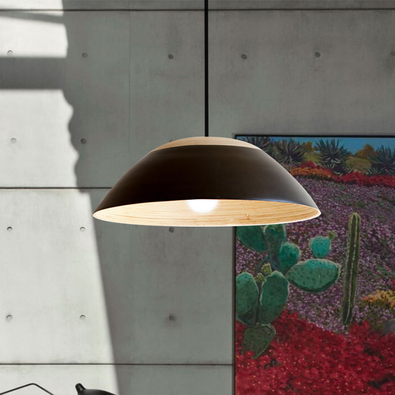 1 Bulb Modernist Restaurant Drop Pendant Light White/Black Ceiling Hang Fixture with Dome Metal Shade by Taavita