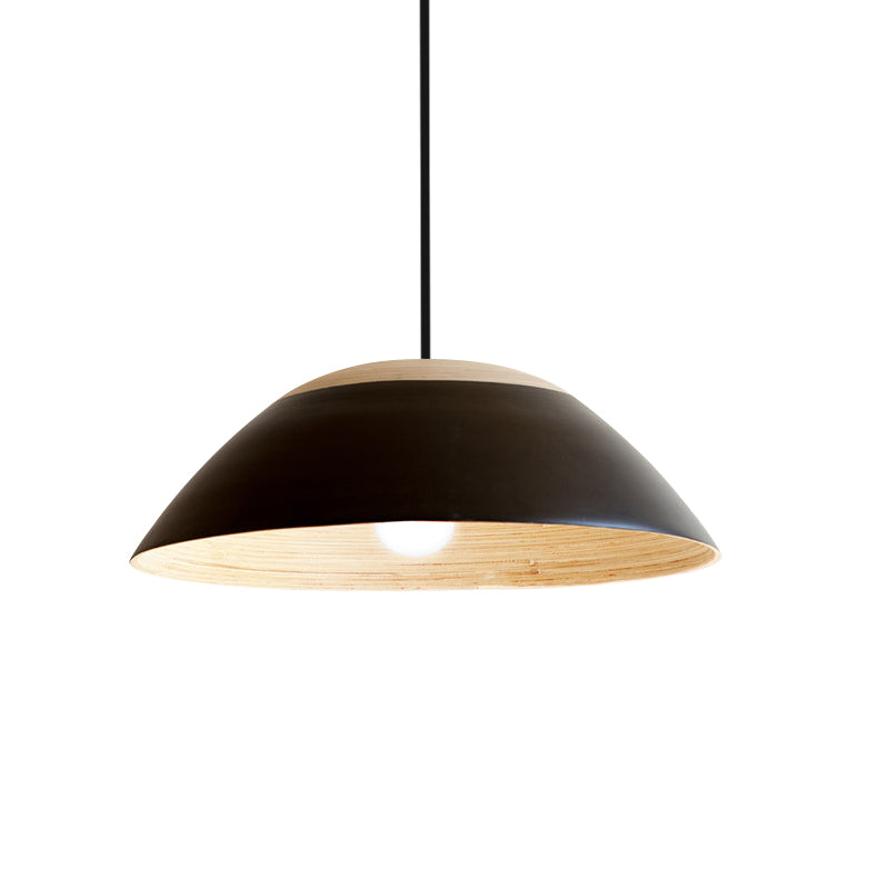 1 Bulb Modernist Restaurant Drop Pendant Light White/Black Ceiling Hang Fixture with Dome Metal Shade by Taavita