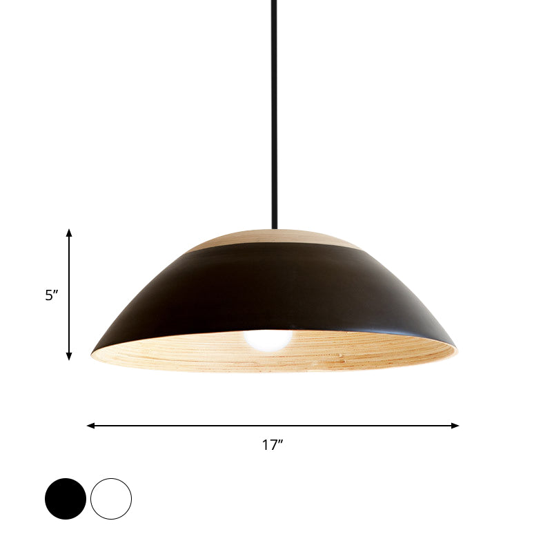1 Bulb Modernist Restaurant Drop Pendant Light White/Black Ceiling Hang Fixture with Dome Metal Shade by Taavita