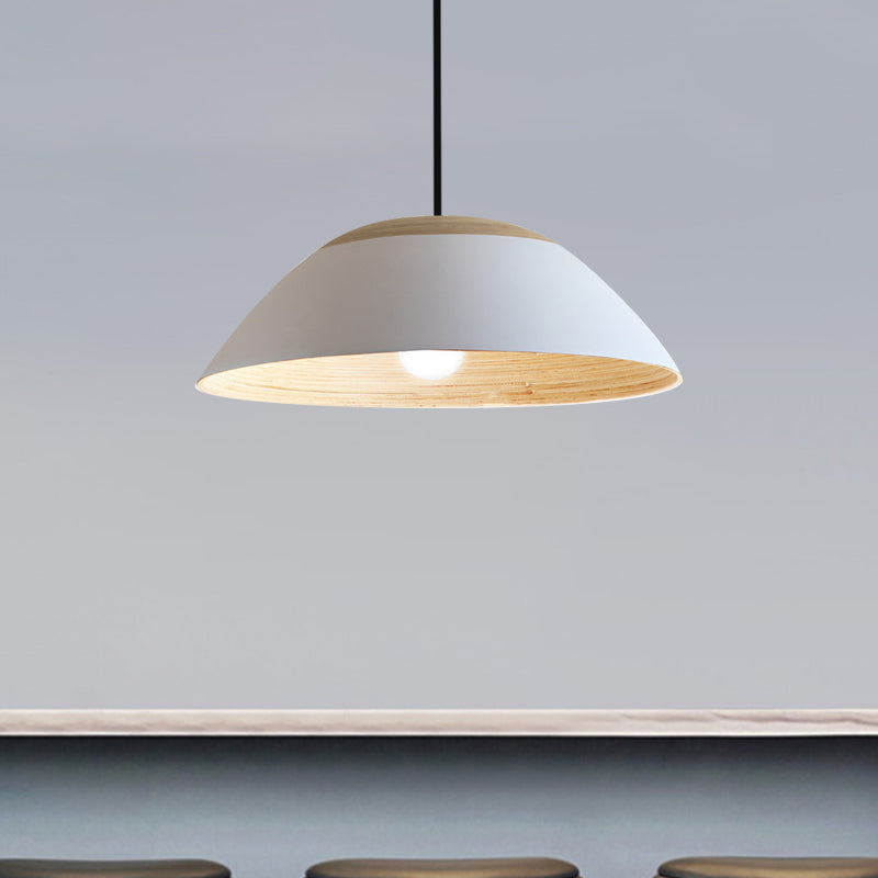 1 Bulb Modernist Restaurant Drop Pendant Light White/Black Ceiling Hang Fixture with Dome Metal Shade by Taavita