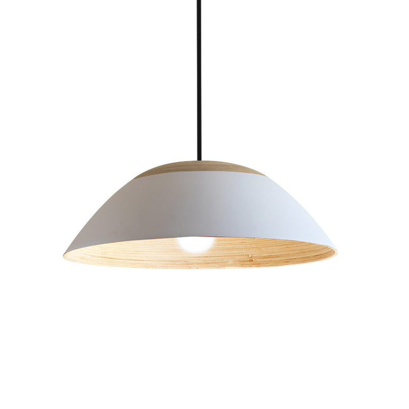 1 Bulb Modernist Restaurant Drop Pendant Light White/Black Ceiling Hang Fixture with Dome Metal Shade by Taavita