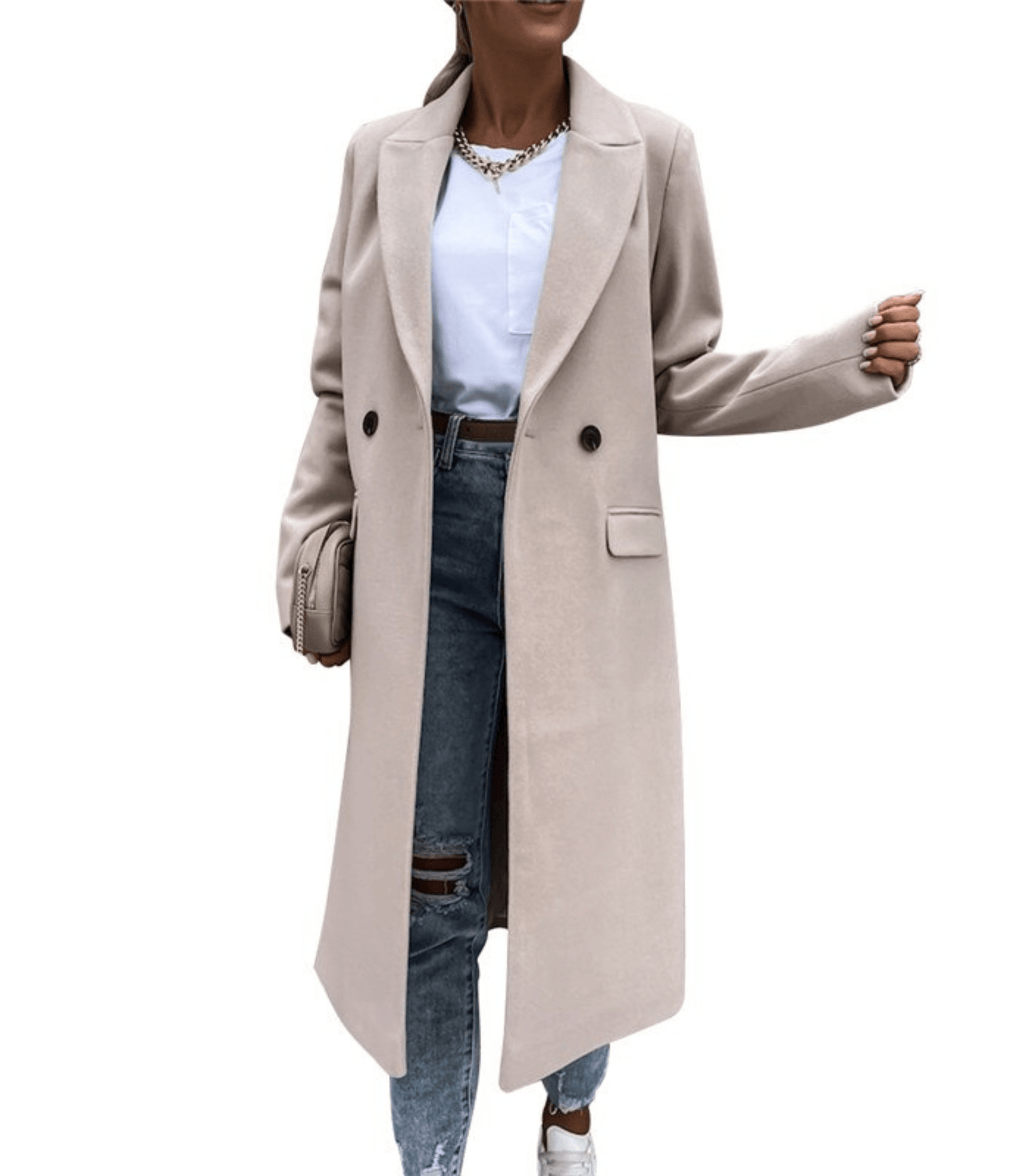 Women’s Wool Coat | Double-Breasted Button Closure & Pockets | Waterproof & Windproof | Comfortable Fit