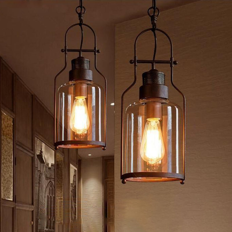 Taavita Black/Rust Industrial 1 Light Pendant Ceiling Light Farmhouse Clear Glass Mason Jar Hanging Lamp
