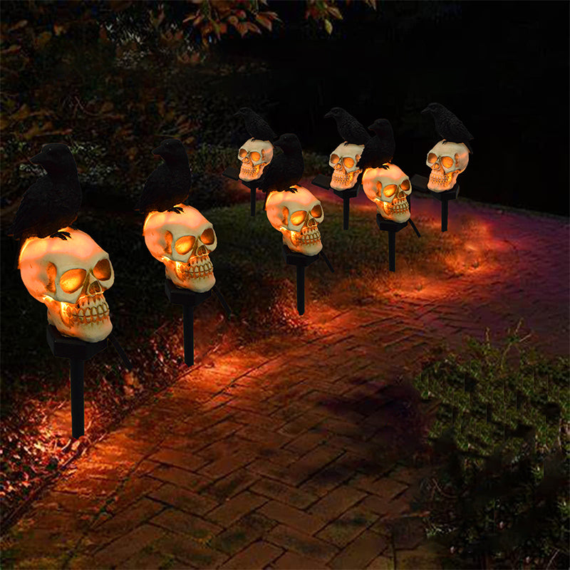 Solar-Powered Halloween Garden Skull and Crow Lights Outdoor Decor
