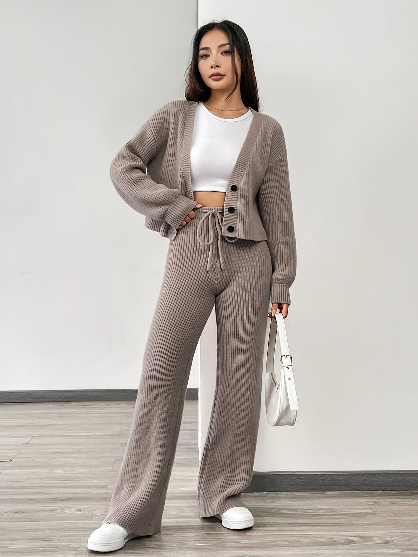 Women's Cardigan Set | V-Neck | Cozy Fall Winter Style | Polyester