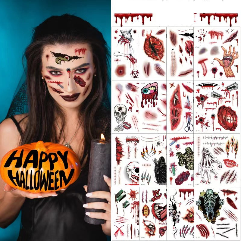 Halloween Temporary Tattoo Stickers for Scary Clown Mouth & Scars
