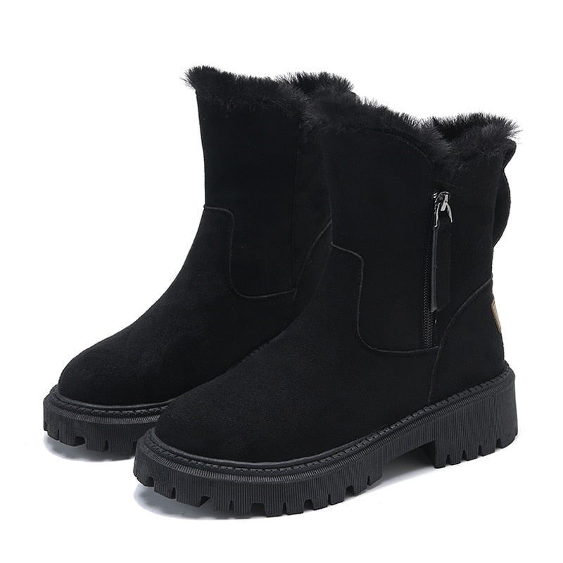 Women’s Ankle Winter Boots | Faux Fur Lining & Side Zipper | Chunky Lug Sole | Warm & Comfortable Fit