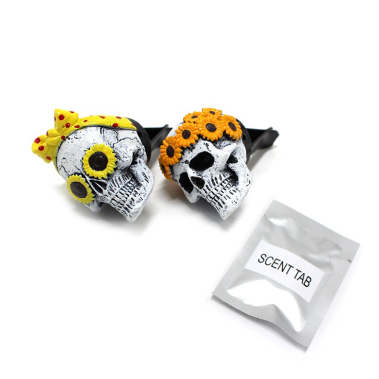 Halloween Skull Air Freshener Set with Floral Scented Resin Sculptures