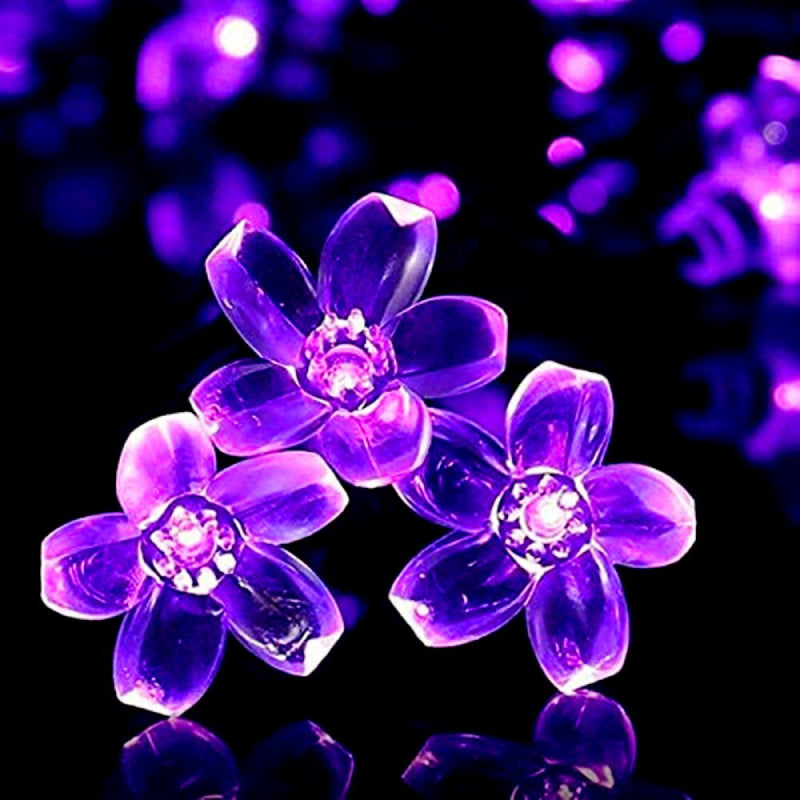 Solar Powered Multi-Color Floral Garden LED Strip Lights 7m 50 LEDs Waterproof IP65 Cherry Chrysanthemum Lotus Rose Energy Efficient Outdoor