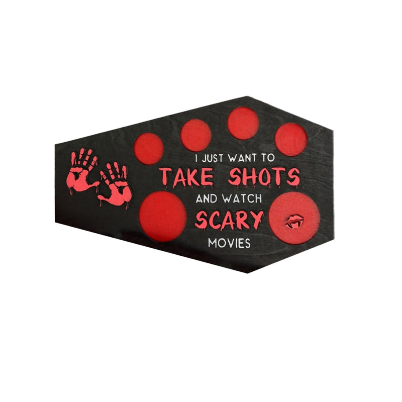 Coffin-Shaped Wooden Shot Glass Tray for Halloween Parties