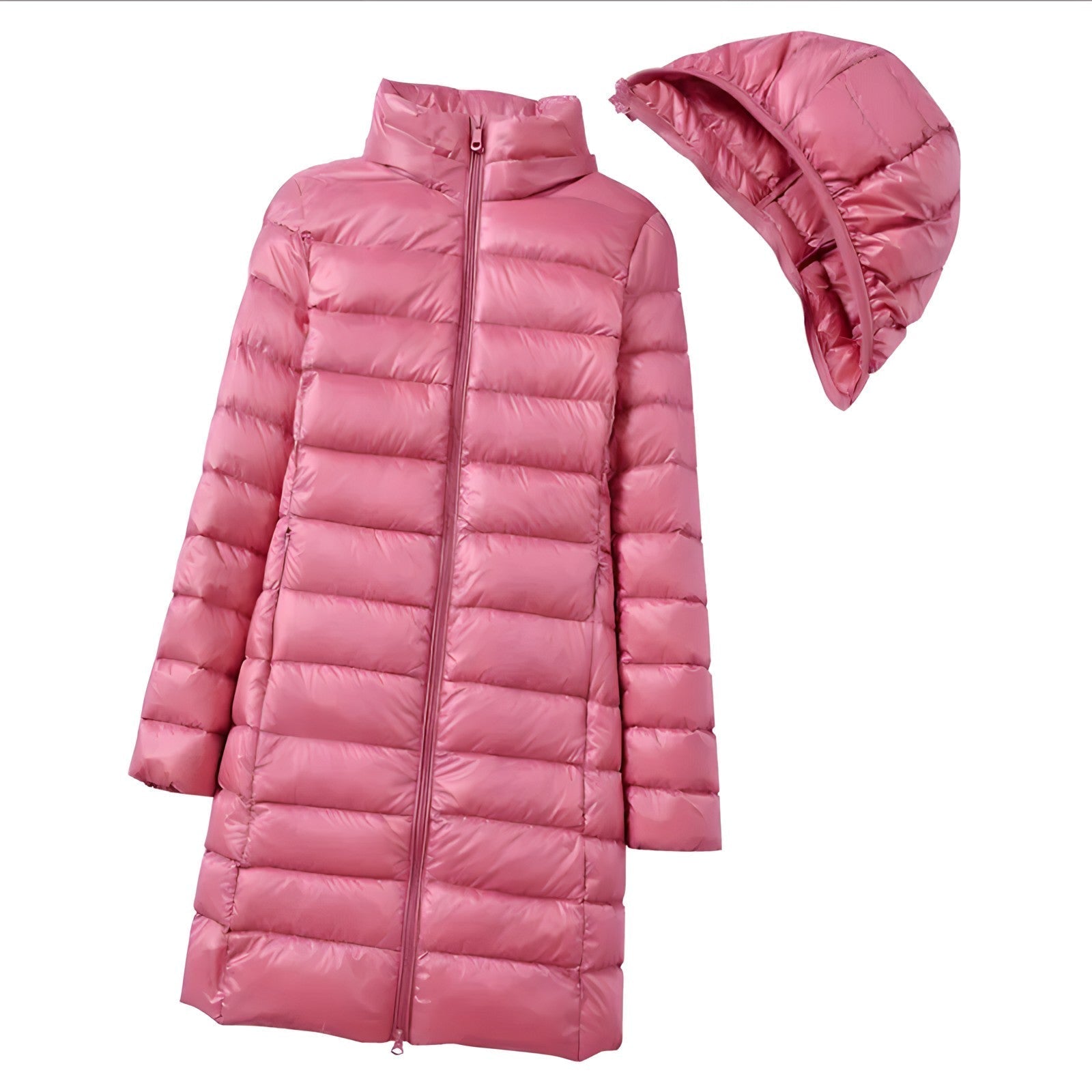 Women’s Long Down Jacket | Lightweight Down & Quilted Design | Polyester & Cotton | Detachable Hood