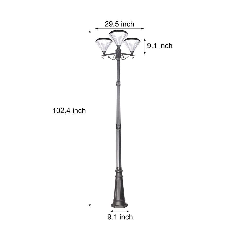 102.4-Inch Black Outdoor Three-Head Lamp Post Light