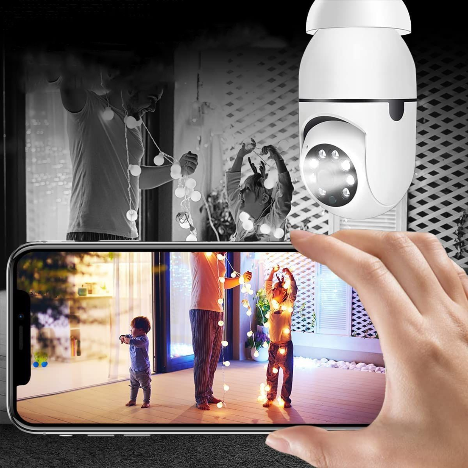 Smart HD Security Camera with Wireless Light Bulb for Indoor/Outdoor Use