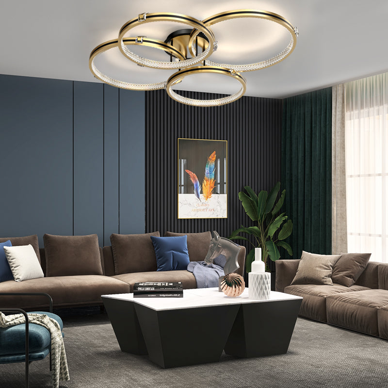 2/3/4 Rings Modern LED Brushed Gold Creative Step Dimming Ceiling Lights