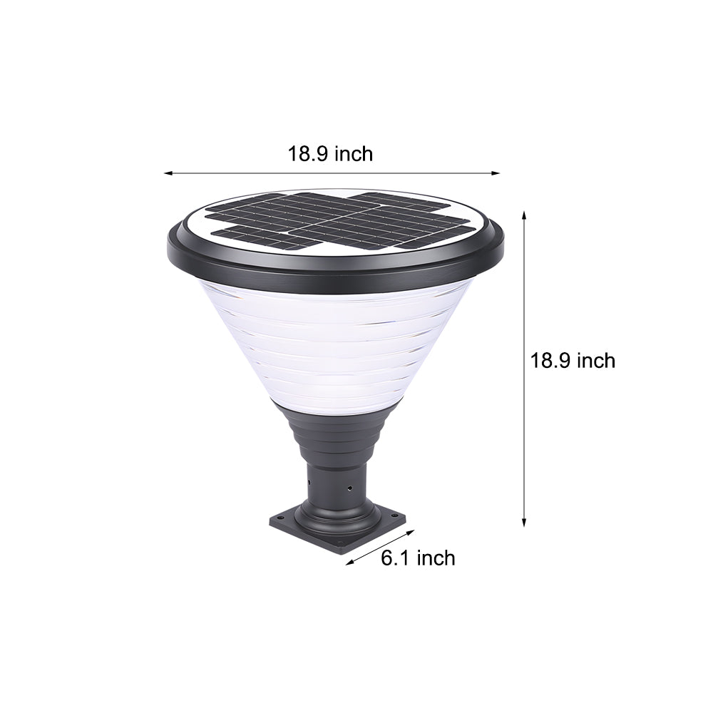 18.9-Inch H 1-Light Modern Black Round Solar Pier Mount Light by Taavita