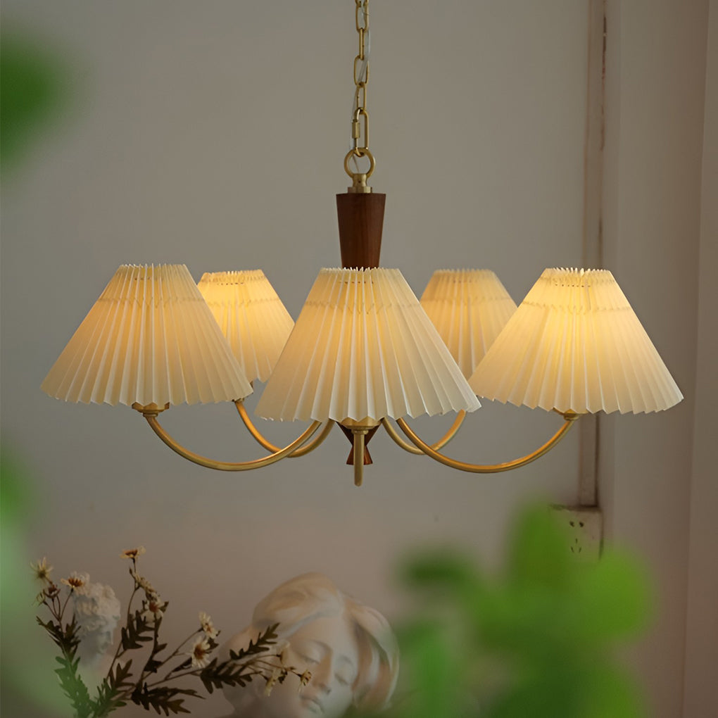 12W LED Taavita Chandelier Pendant Light with 3 Lights Pleated Lampshade