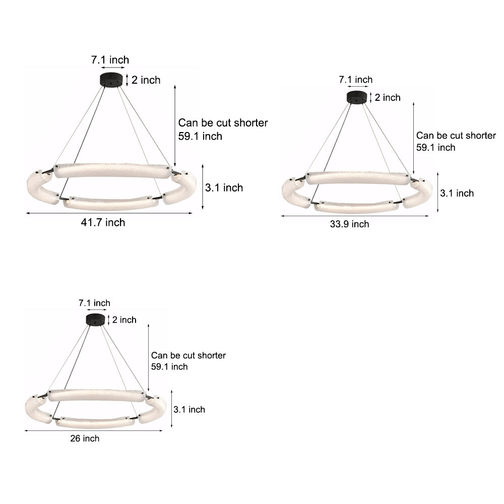 26''/33.9''/41.7'' Wide LED Frosted Water Glass Ring Chandelier by Taavita