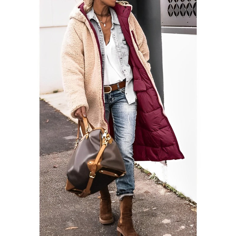 Women’s Long Winter Coat | Teddy Lining & Quilted Design | Reversible Style | Comfortable Warmth