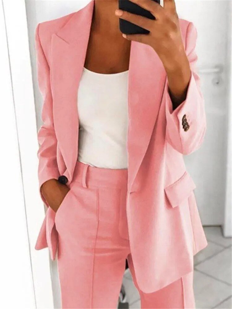 Women’s Tailored Pantsuit Set | Slim Knit Cardigan & Straight-Cut Trousers | Durable Craftsmanship | Versatile Office Wear