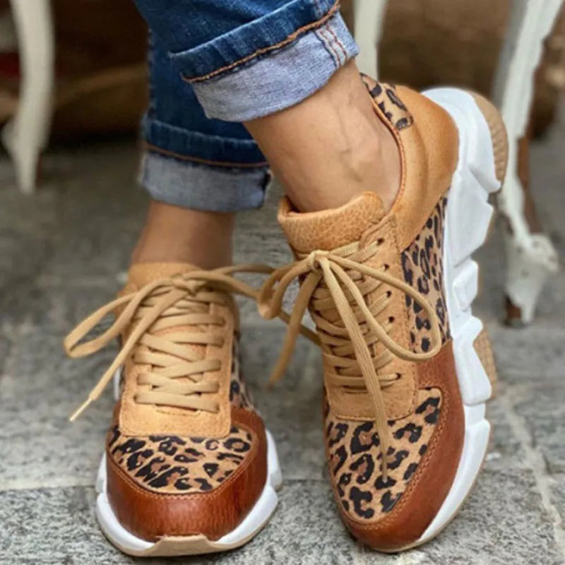 Women’s Casual Sneakers | Leopard Print Design | PU Leather & Thick Vulcanized Sole | Comfortable Fit for Autumn Wear