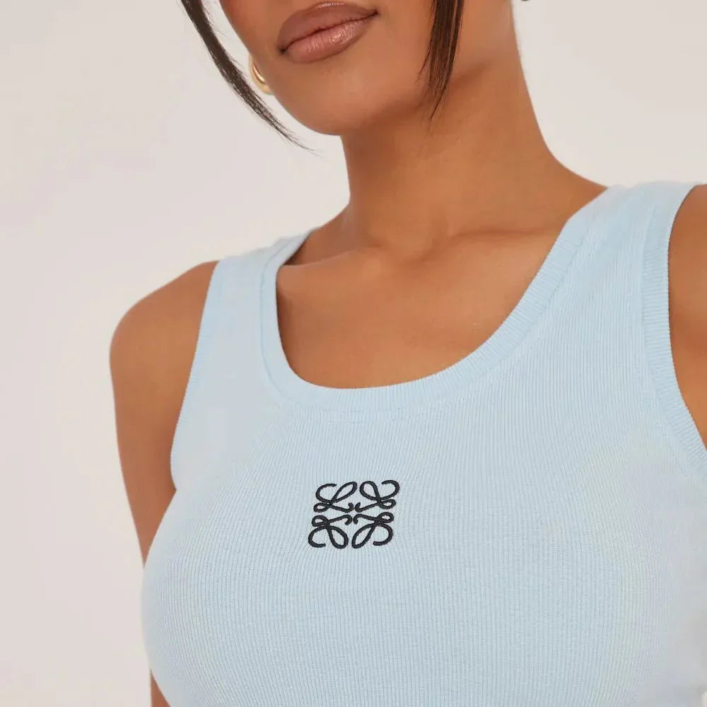 Women’s Ribbed Knit Tank Top | Delicate Embroidery Detail | Stretch Fabric | Comfortable Fit